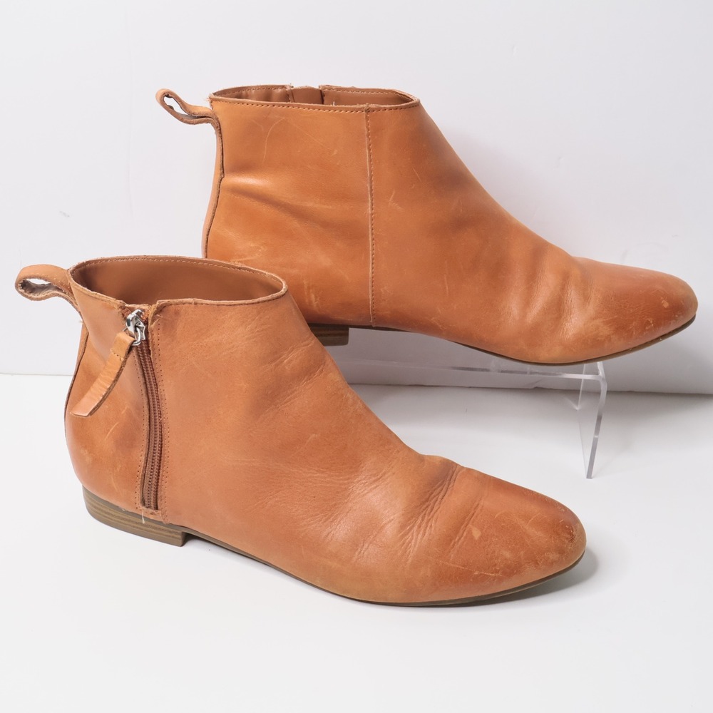 Gap Ankle Bootie Cognac Leather Flat Side Zip Boots Womens 9 Boho Chic Shoes